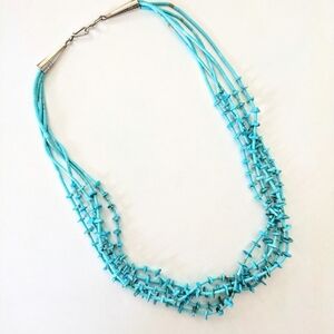 Vintage KEWA SANTO DOMINGO Sky Blue Turquoise Sterling Silver 5 Strand Necklace